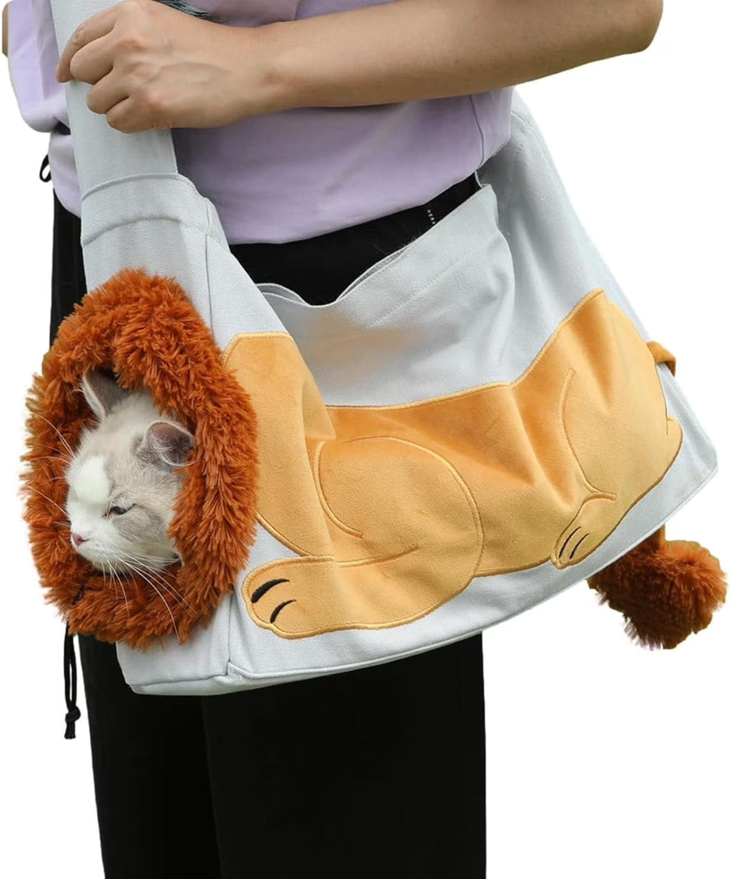 Lion-Shaped White Pet Carrier Backpack for Small Dogs and Cats, Cute & Cozy Animal Design Travel Bag with Breathable Mesh, Comfortable Shoulder Straps for Outdoor Walking, Hiking & Daily Use