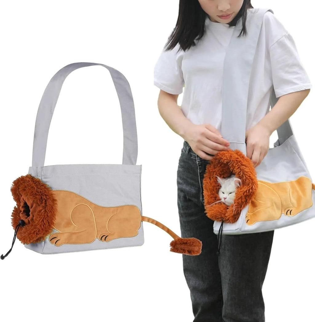 Lion-Shaped White Pet Carrier Backpack for Small Dogs and Cats, Cute & Cozy Animal Design Travel Bag with Breathable Mesh, Comfortable Shoulder Straps for Outdoor Walking, Hiking & Daily Use