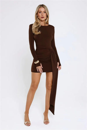 Styled To Thrill Long Sleeve Mini Dress Brown