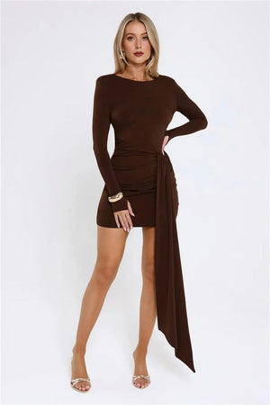 Styled To Thrill Long Sleeve Mini Dress Brown