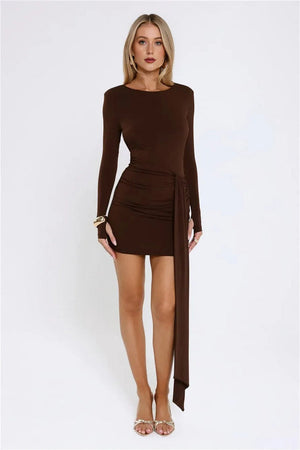Styled To Thrill Long Sleeve Mini Dress Brown