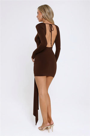 Styled To Thrill Long Sleeve Mini Dress Brown