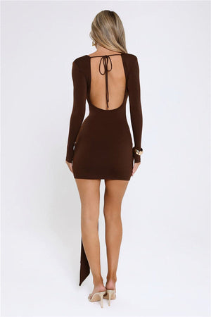 Styled To Thrill Long Sleeve Mini Dress Brown