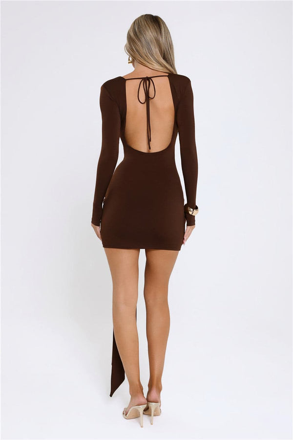 Styled To Thrill Long Sleeve Mini Dress Brown