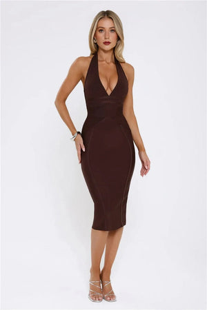 Not Your Girl Bandage Midi Dress Brown