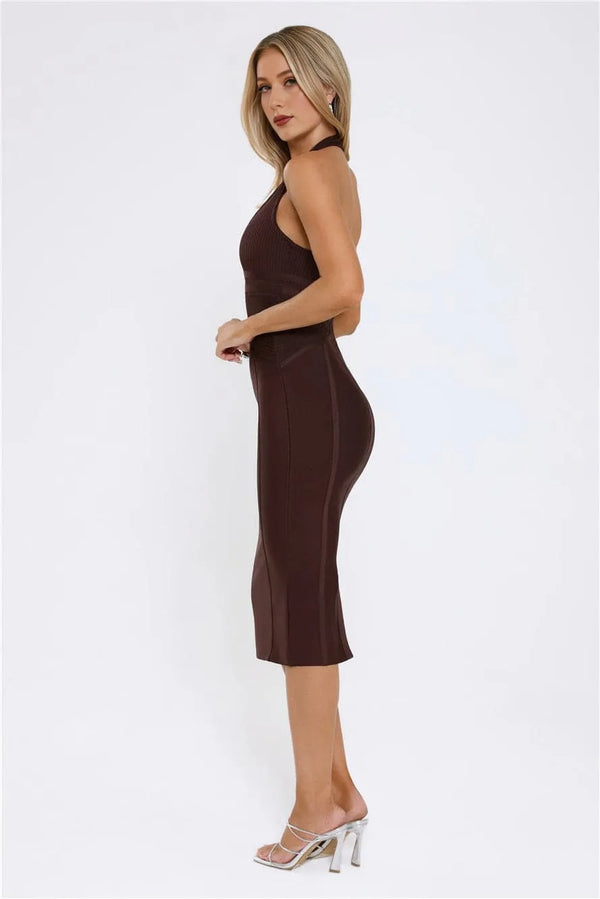 Not Your Girl Bandage Midi Dress Brown