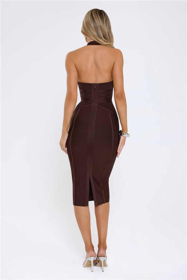 Not Your Girl Bandage Midi Dress Brown