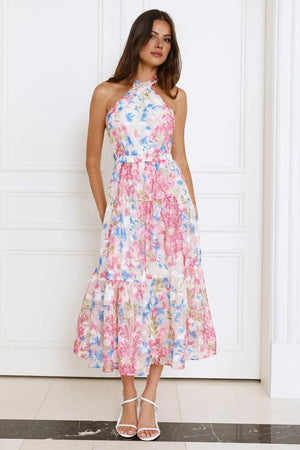 Blossom Mystique Halter Midi Dress Pink