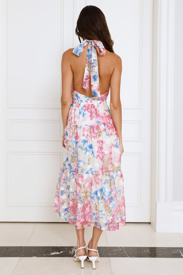 Blossom Mystique Halter Midi Dress Pink