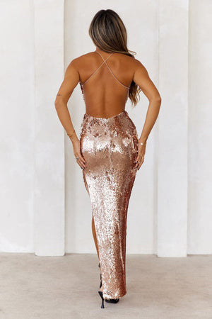 Sequin Fantasy Maxi Dress Gold