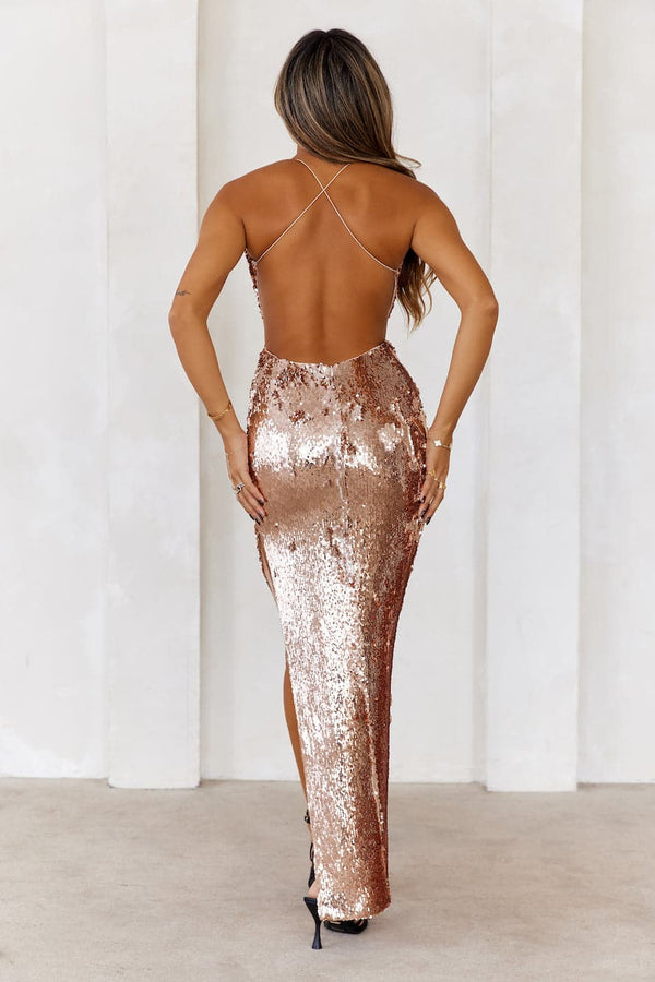 Sequin Fantasy Maxi Dress Gold